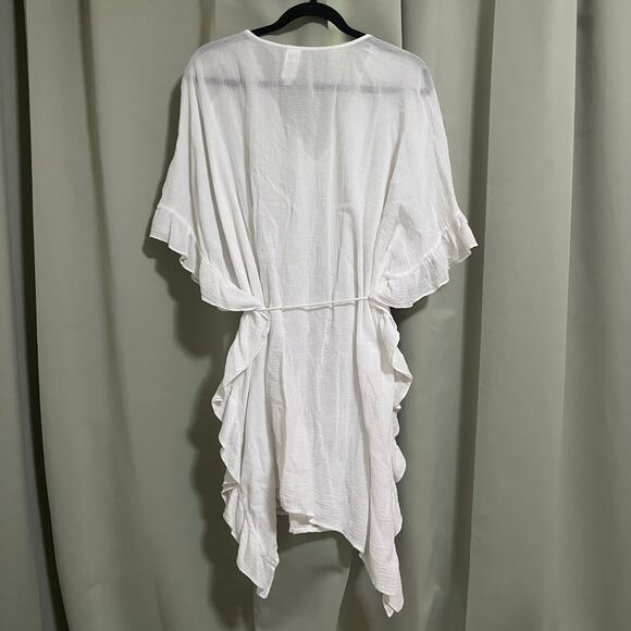 Seafolly Sea Stripe Lace Trim White Kaftan Swimsuit Cover ONE SIZE - Picture 4 of 6